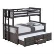 Pemberly Row Twin over Full Trundle Bunk Bed with 3 Drawers in Dark Gray