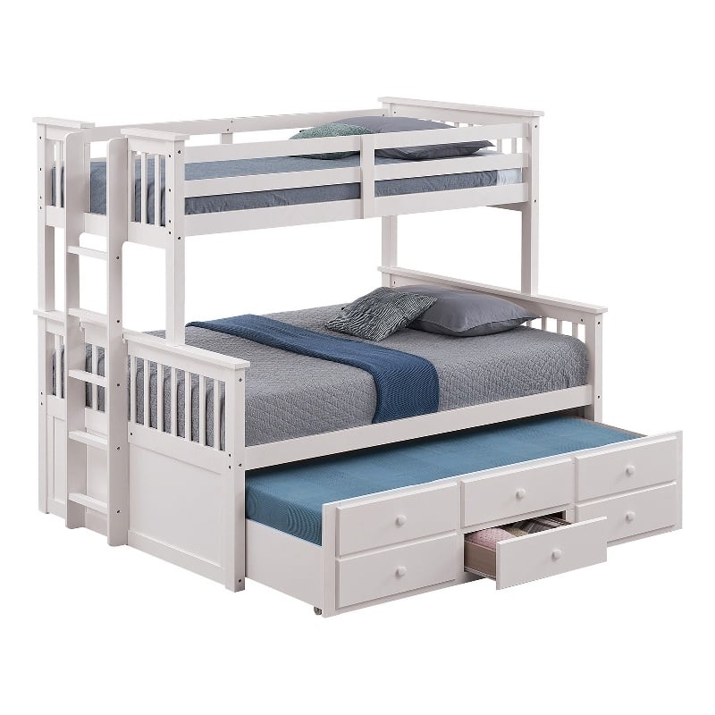 Pemberly Row Twin over Full Bunk Bed with Trundle and 3 Drawers in White