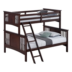 Pemberly Row Twin over Full Bunk Bed with Angled Ladder in Dark Brown