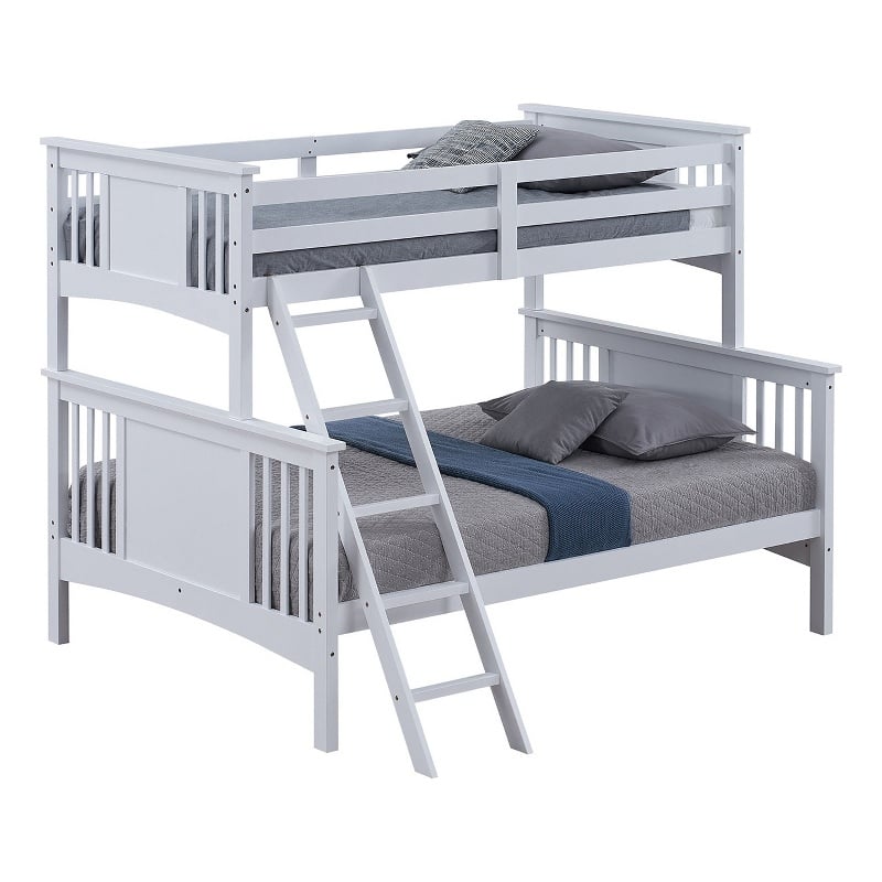 Pemberly Row Twin over Full Bunk Bed with Angled Ladder in Classic White