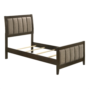 Pemberly Row Twin Bed with Channel Tufted Headboard in Dark Brown