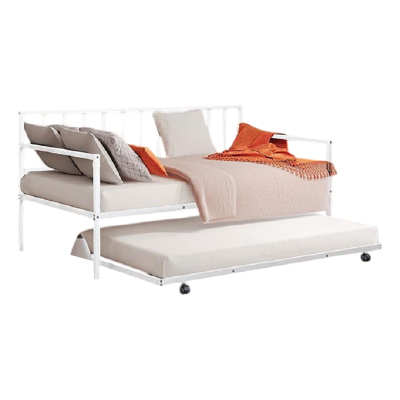 Pemberly Row Slatted Daybed with Pull Out Trundle in White Metal