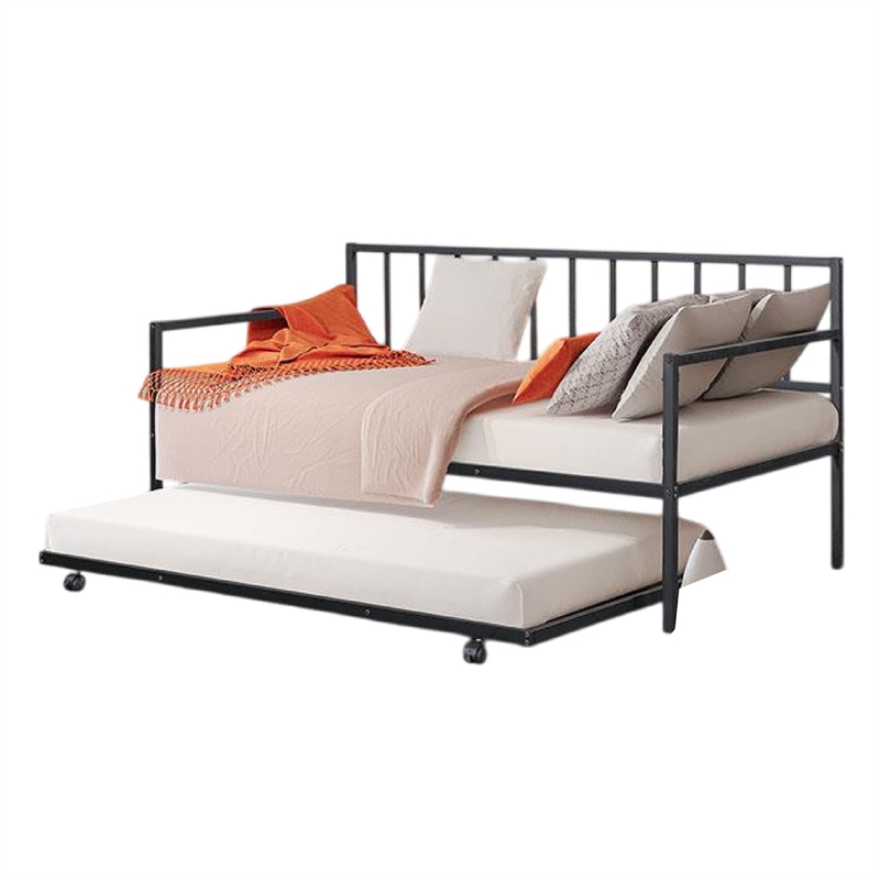 Pemberly Row Slatted Daybed with Pull Out Trundle in Black Metal