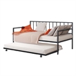 Pemberly Row Slatted Daybed with Pull Out Trundle in Black Metal