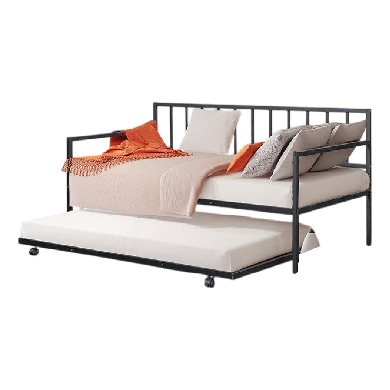 Pemberly Row Slatted Daybed with Pull Out Trundle in Black Metal