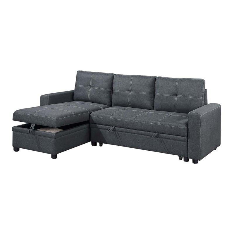 Pemberly Row Sectional Sofa Bed with Reversible Storage Chaise in Dark Gray