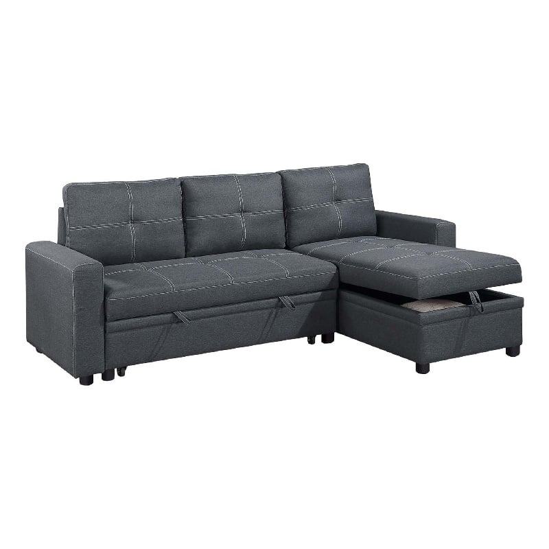 Pemberly Row Sectional Sofa Bed with Reversible Storage Chaise in Dark Gray
