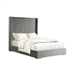 Pemberly Row Twin Bed with Ribbed Wingback Headboard in Gray Fur Chenille