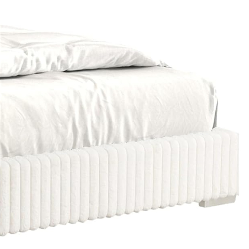 Pemberly Row King Bed with Channel Tufted Wingback in White Fur Chenille