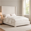 Pemberly Row King Bed with Channel Tufted Wingback in White Fur Chenille