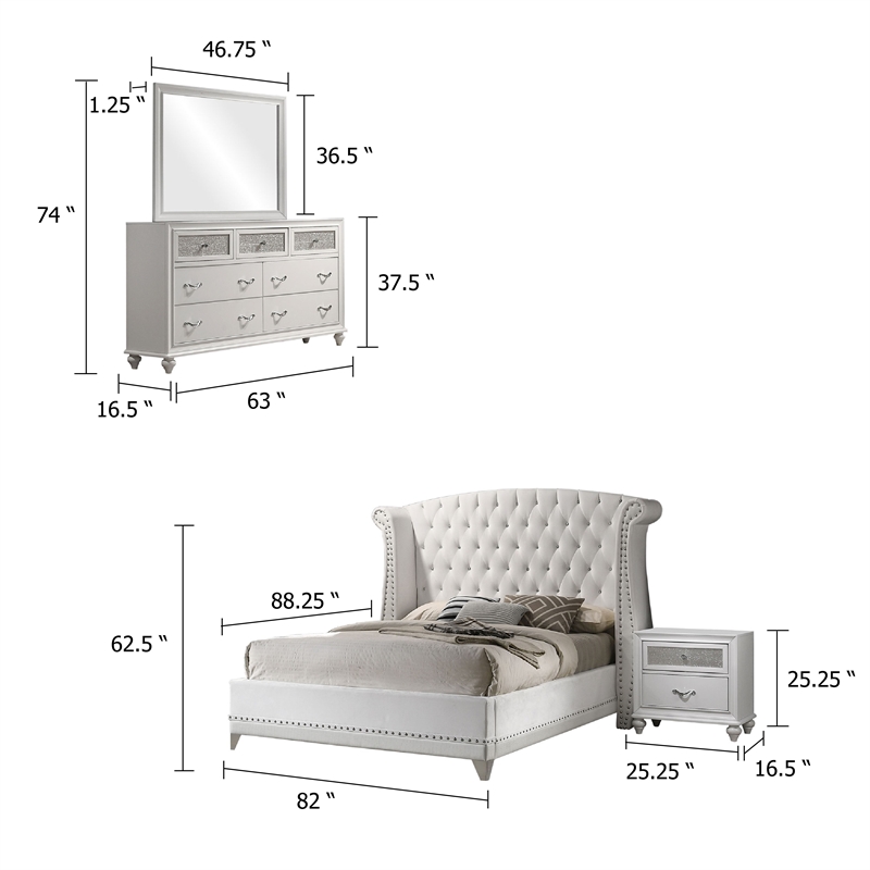 Pemberly Row 4 Piece Queen Bedroom Set with Tufted Wingback in White