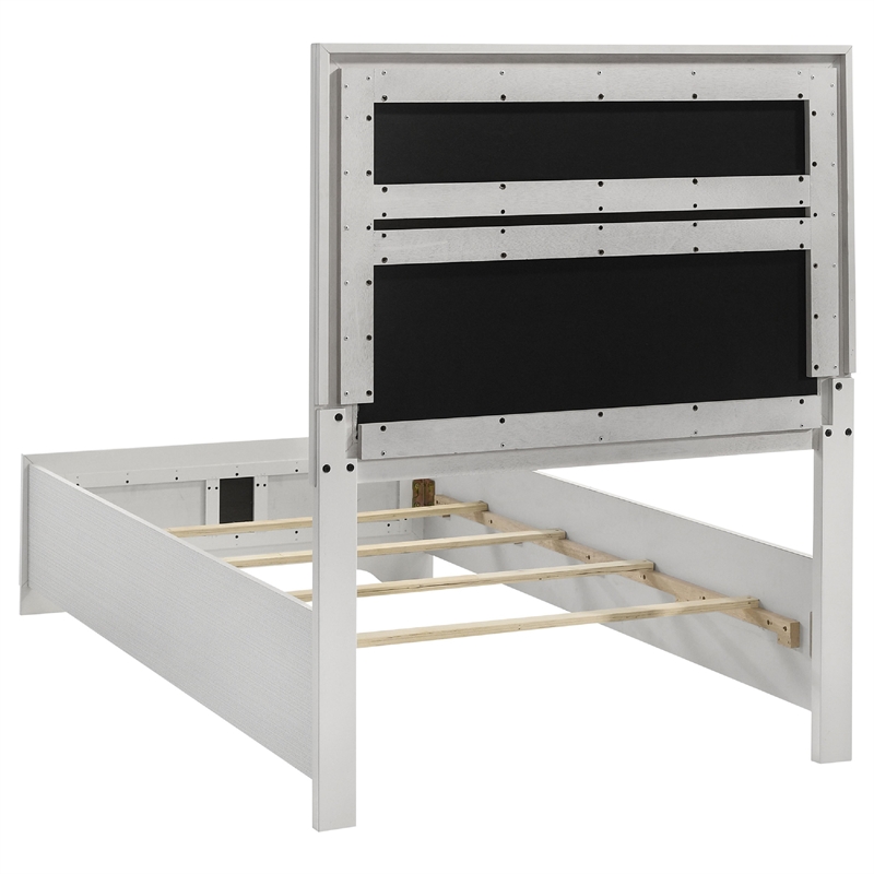 Pemberly Row 5 Piece Twin Bedroom Set with Glitter Accent in White