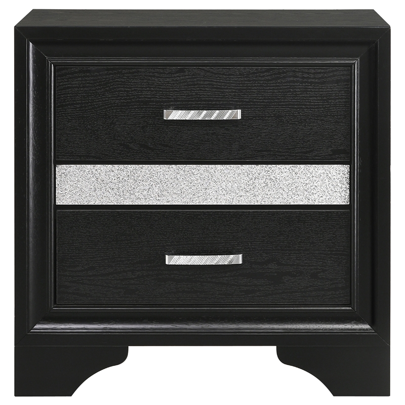 Pemberly Row 4 Piece Queen Bedroom Set with Glitter Accent in Black
