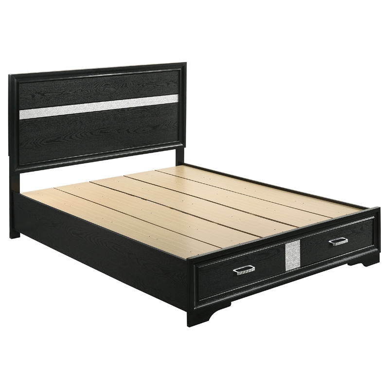 Pemberly Row 5 Piece Queen Bedroom Set with Glitter Accent in Black