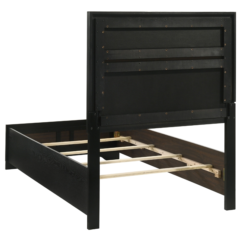 Pemberly Row 5 Piece Twin Bedroom Set with Glitter Accent in Black