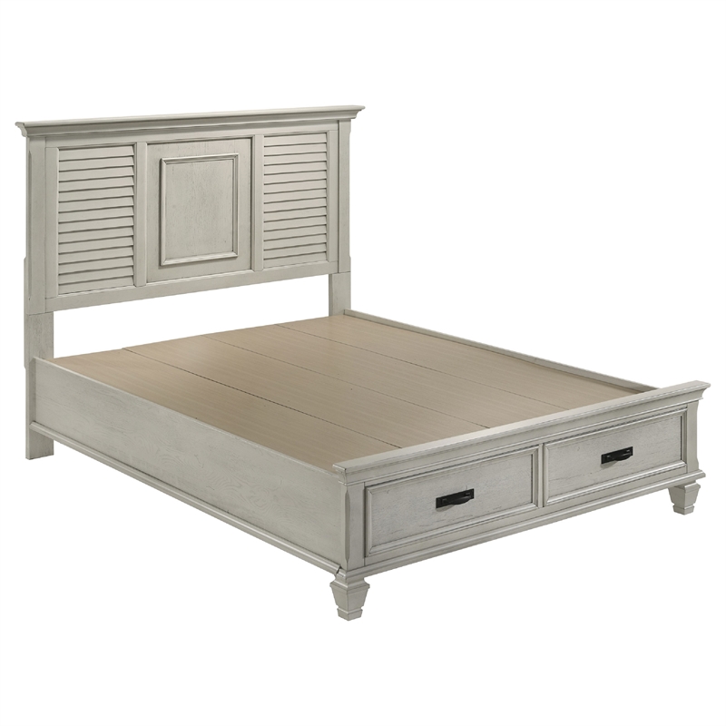 Pemberly Row 4 Piece Queen Storage Panel Bedroom Set in Distressed White