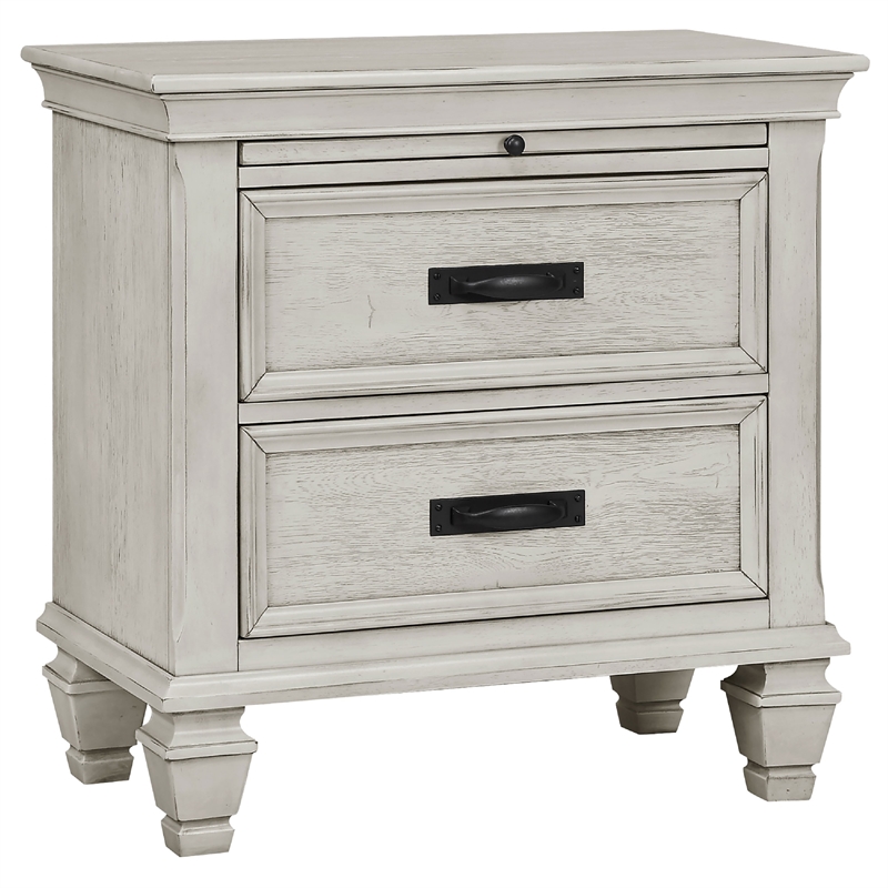 Pemberly Row 4 Piece Queen Storage Panel Bedroom Set in Distressed White