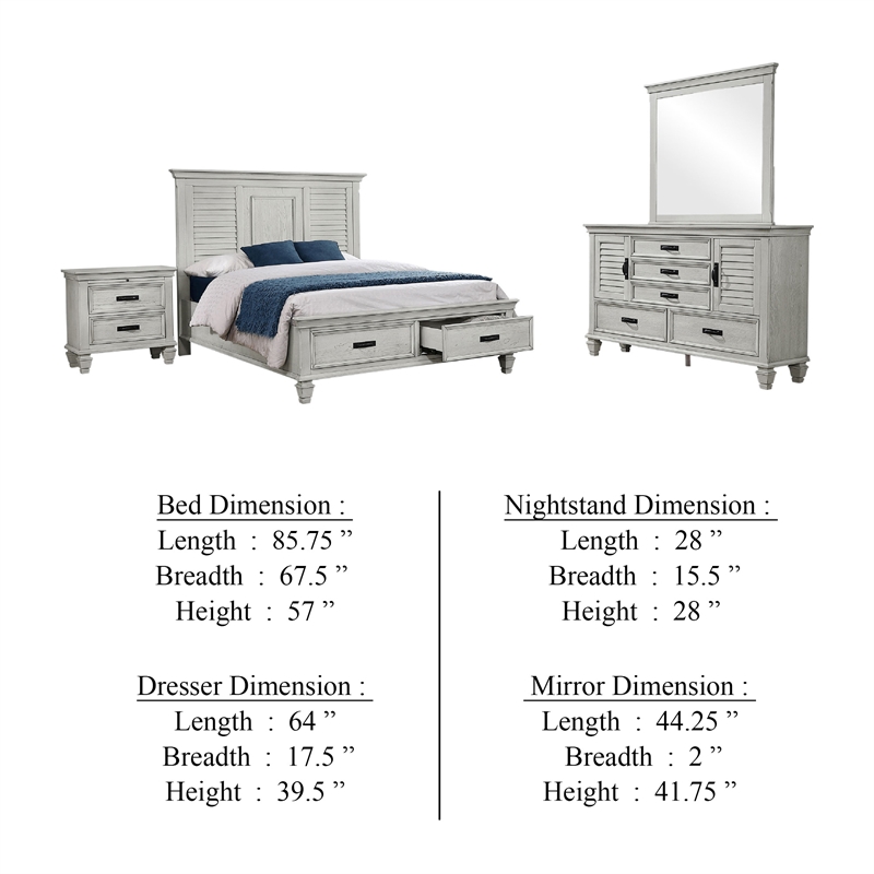 Pemberly Row 4 Piece Queen Storage Panel Bedroom Set in Distressed White