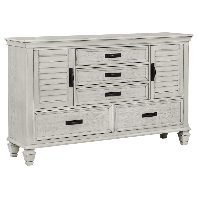 Pemberly Row 4 Piece Queen Storage Panel Bedroom Set in Distressed White