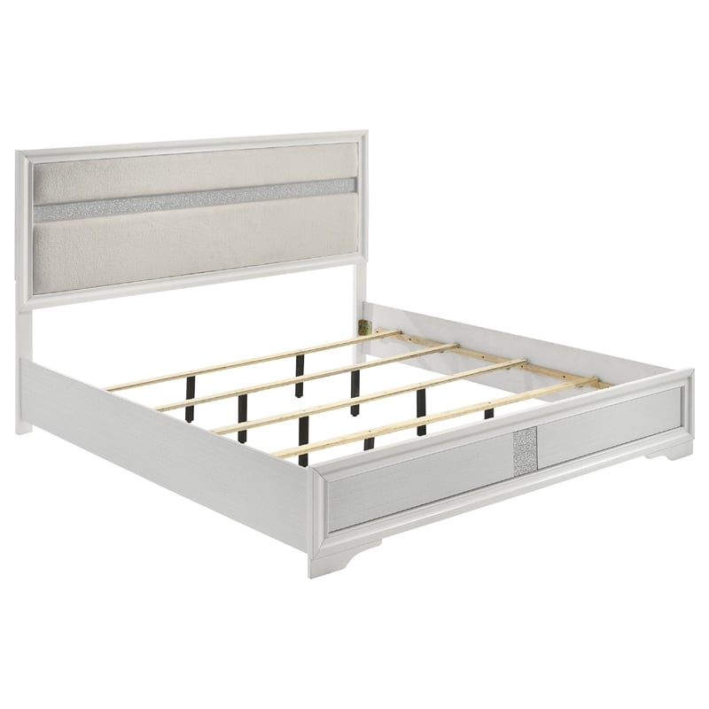 Pemberly Row 5 Piece King Bedroom Set with Glitter Accent in White