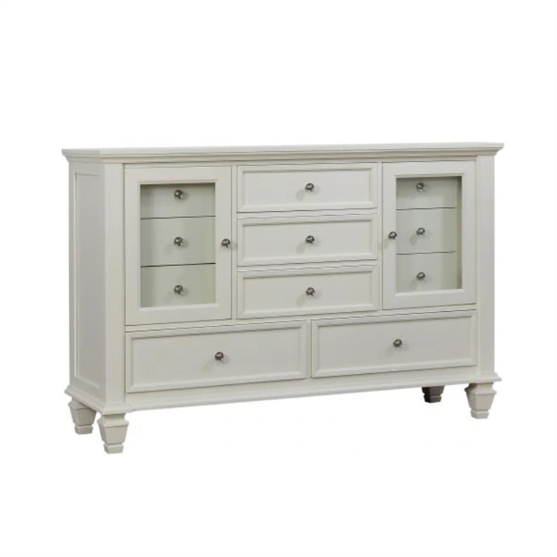 Pemberly Row 5 Piece King Panel Bedroom Set in Cream White Wood