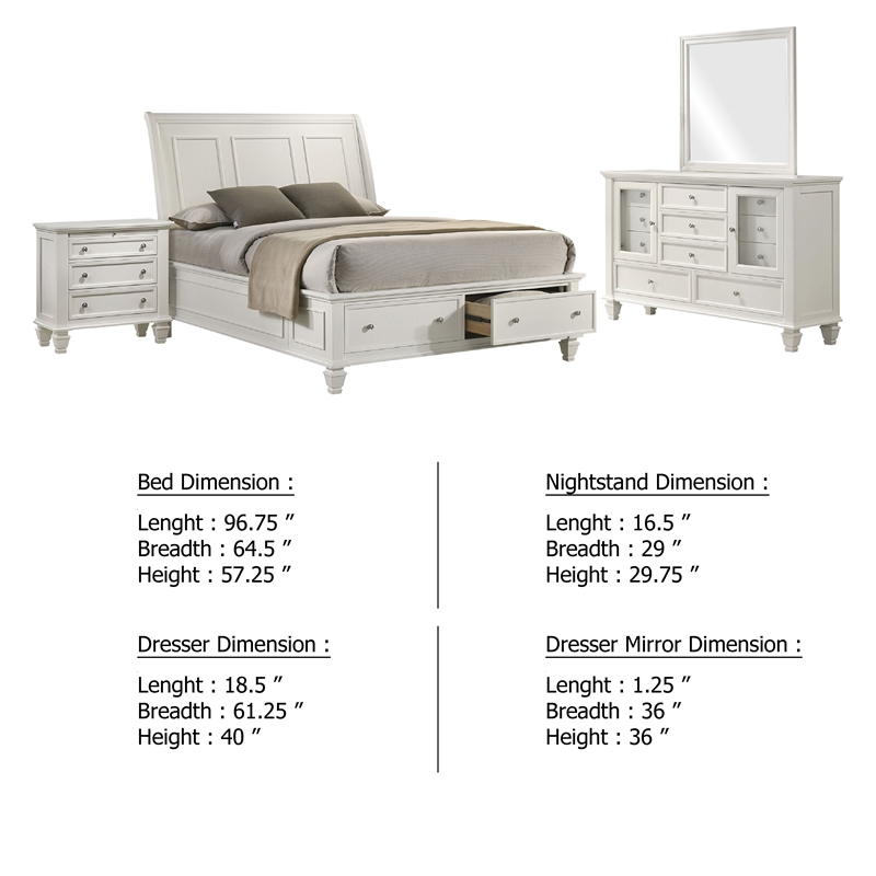 Pemberly Row 4 Piece Queen Storage Panel Bedroom Set in Cream White