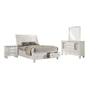 Pemberly Row 4 Piece Queen Storage Panel Bedroom Set in Cream White