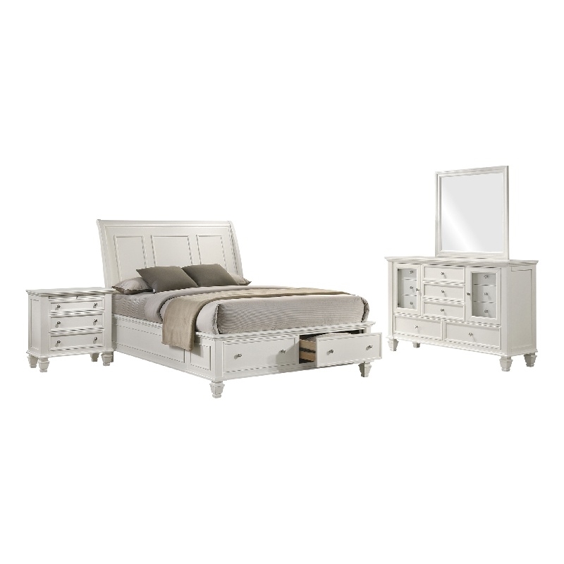 Pemberly Row 4 Piece Queen Storage Panel Bedroom Set in Cream White