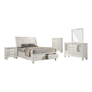 Pemberly Row 5 Piece Queen Storage Panel Bedroom Set in Cream White