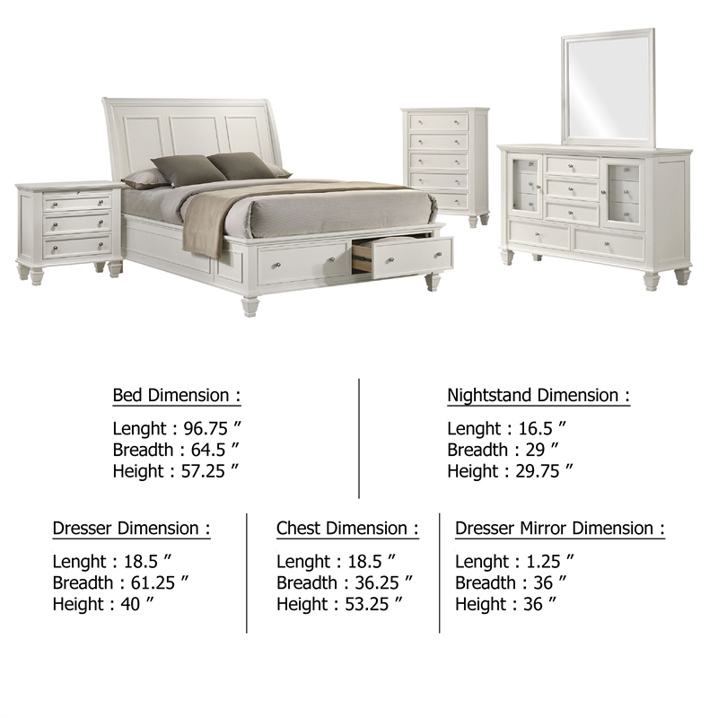 Pemberly Row 5 Piece Queen Storage Panel Bedroom Set in Cream White