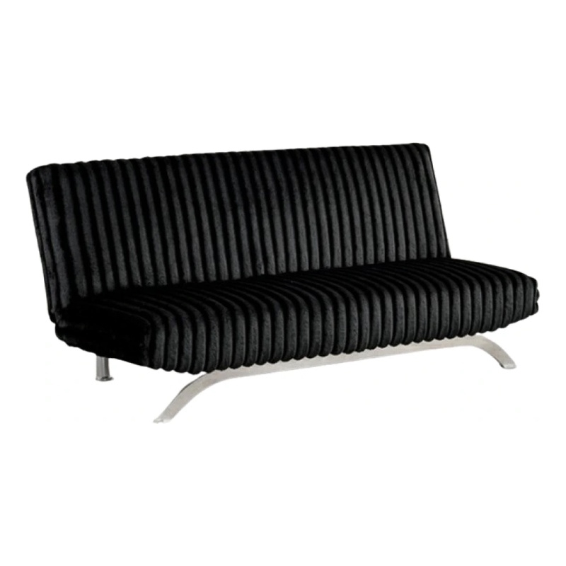 Pemberly Row Channel Tufted Futon Sofa Bed in Black with Chrome Legs