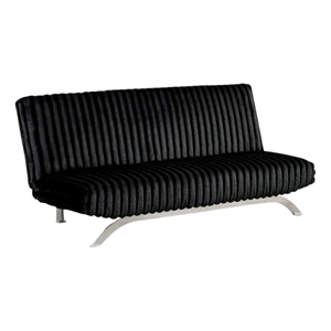 Pemberly Row Channel Tufted Futon Sofa Bed in Black with Chrome Legs
