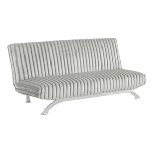Pemberly Row Channel Tufted Futon Sofa Bed in Light Gray with Chrome Legs