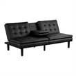 Pemberly Row Futon Sofa Bed with Drop Down Tray in Black Faux Leather