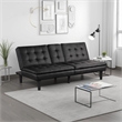 Pemberly Row Futon Sofa Bed with Drop Down Tray in Black Faux Leather