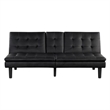 Pemberly Row Futon Sofa Bed with Drop Down Tray in Black Faux Leather