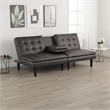 Pemberly Row Futon Sofa Bed with Drop Down Tray in Gray Faux Leather