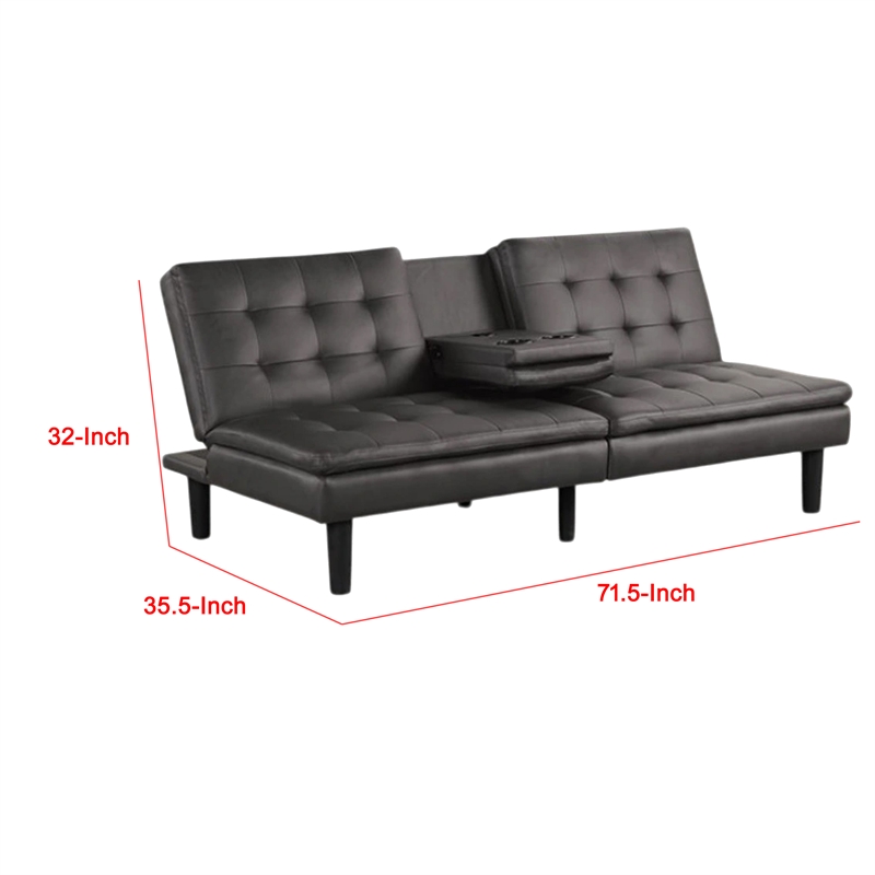 Pemberly Row Futon Sofa Bed with Drop Down Tray in Gray Faux Leather