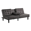 Pemberly Row Futon Sofa Bed with Drop Down Tray in Gray Faux Leather