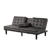 Pemberly Row Futon Sofa Bed with Drop Down Tray in Gray Faux Leather