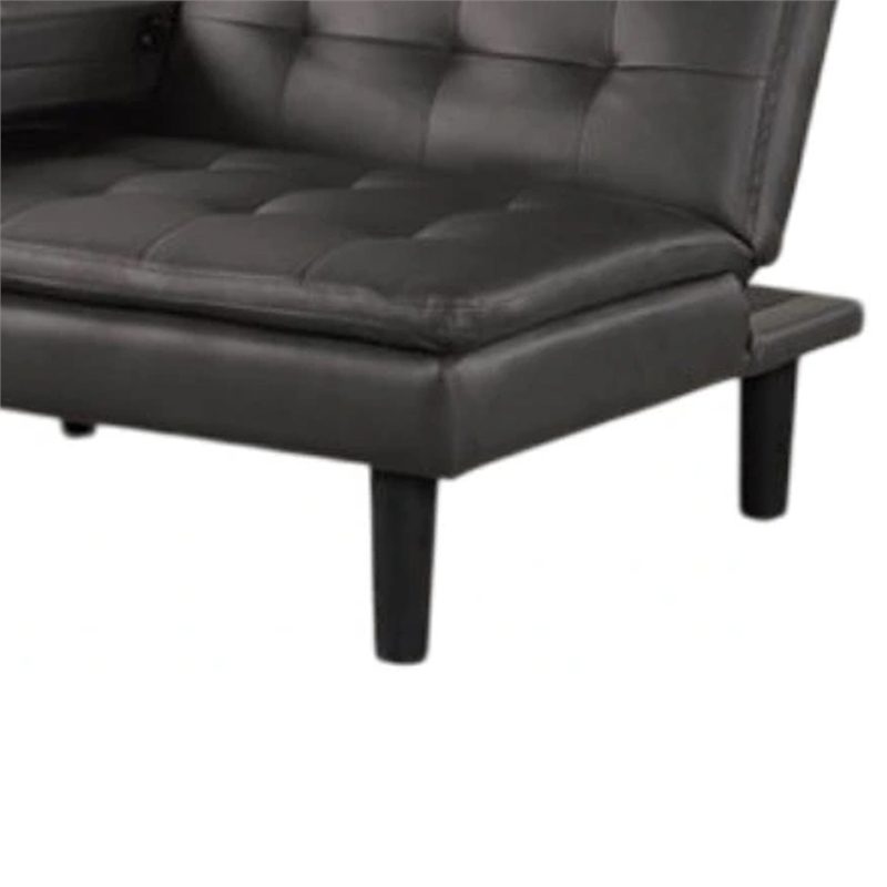 Pemberly Row Futon Sofa Bed with Drop Down Tray in Gray Faux Leather