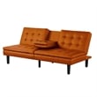 Pemberly Row Futon Sofa Bed with Drop Down Tray in Orange Faux Leather