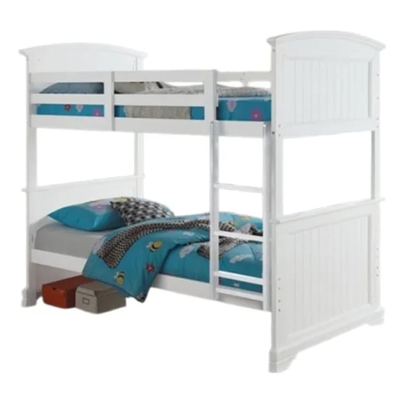Pemberly Row Twin over Twin Bunk Bed with Plank Headboard in White
