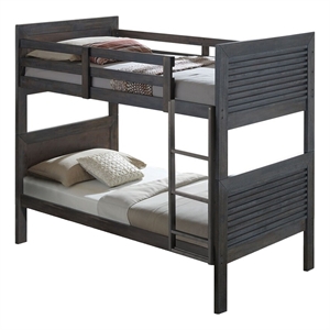 Pemberly Row Twin over Twin Bunk Bed with Slat Design in Charcoal Brown