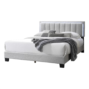 Pemberly Row Full Bed with LED Headboard in Light Gray Wool Fabric