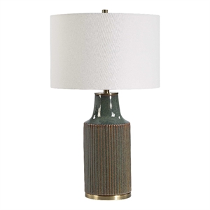 Pemberly Row 27 Inch Table Lamp with White Linen Shade in Bluish Green