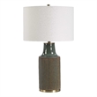 Pemberly Row 27 Inch Table Lamp with White Linen Shade in Bluish Green