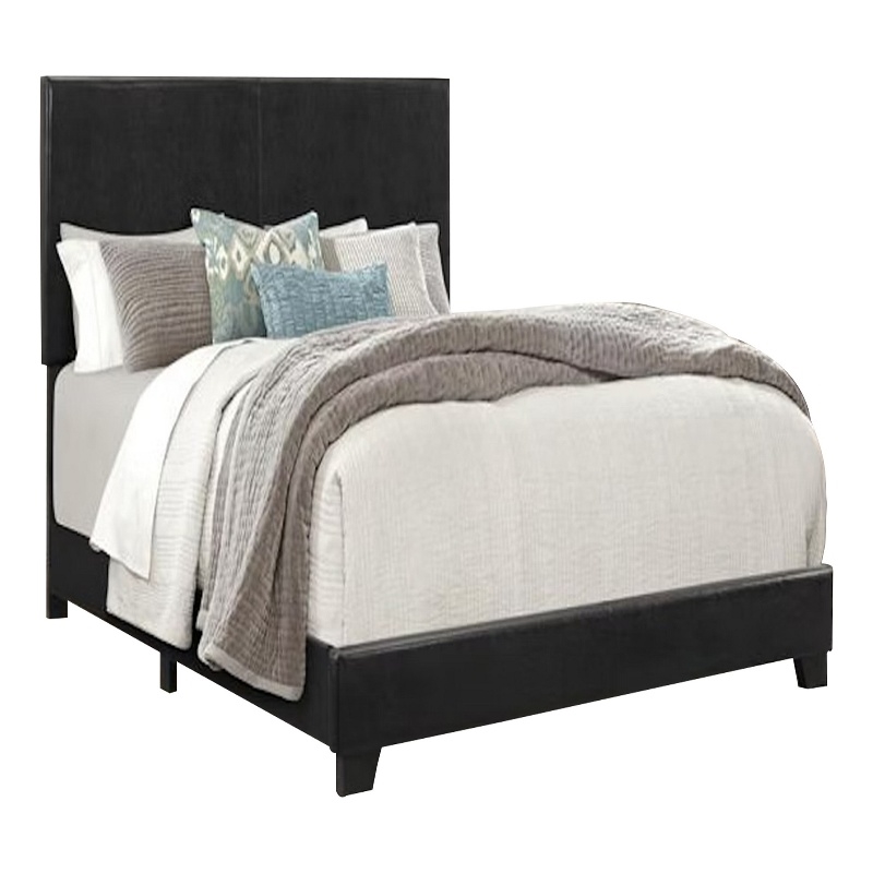 Pemberly Row Twin Size Upholstered Bed with Black Legs in Black