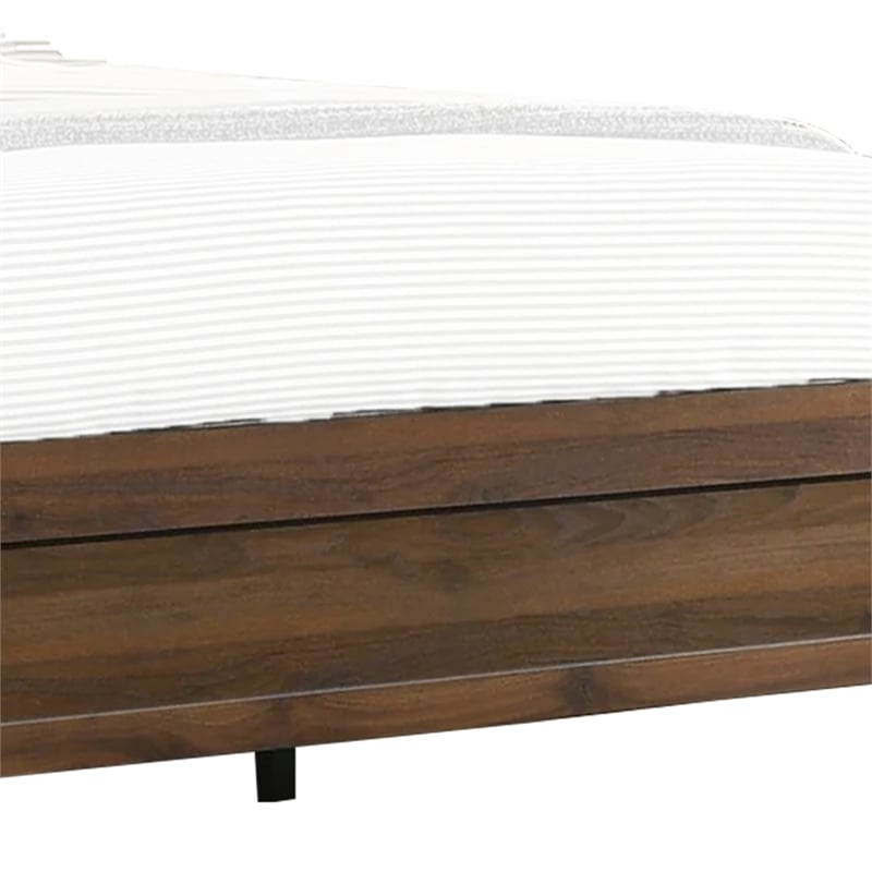 Pemberly Row Queen Bed with Nailhead Upholstered Headboard in Cherry Brown