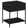 Pemberly Row Bedside Table with Cane Drawer and Shelf in Black Metal